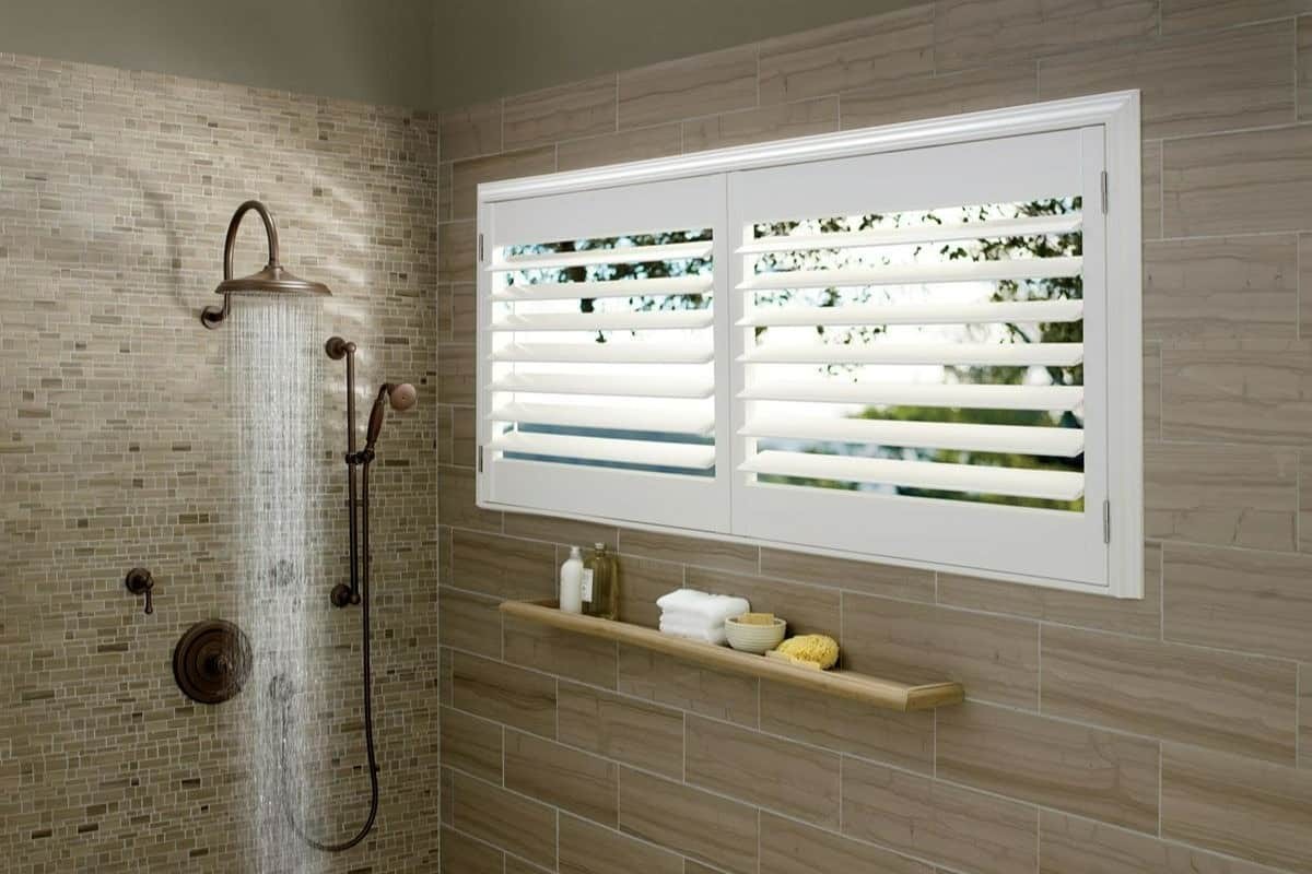 Hunter Douglas Palm Beach™ Polysatin™ Shutters in bathroom