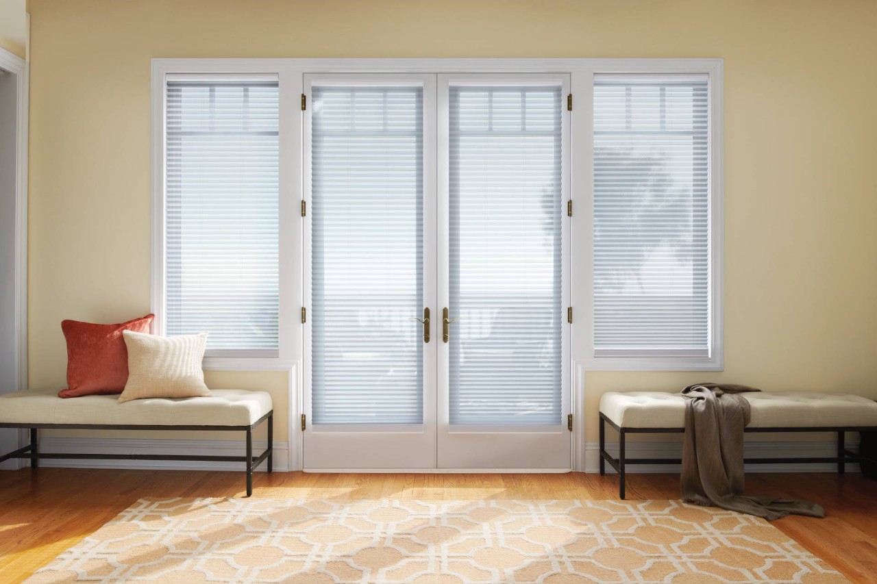 Hunter Douglas Duette® Cellular Shades with TrackGlide™ on a French Door near Novato, CA