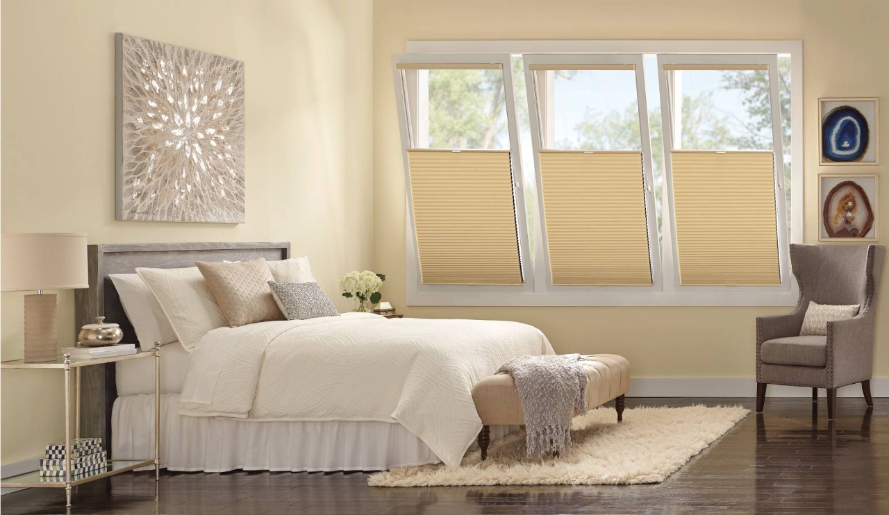 Hunter Douglas Duette® Cellular Shades, top- down, bottom-up, in a bedroom near Novato, CA