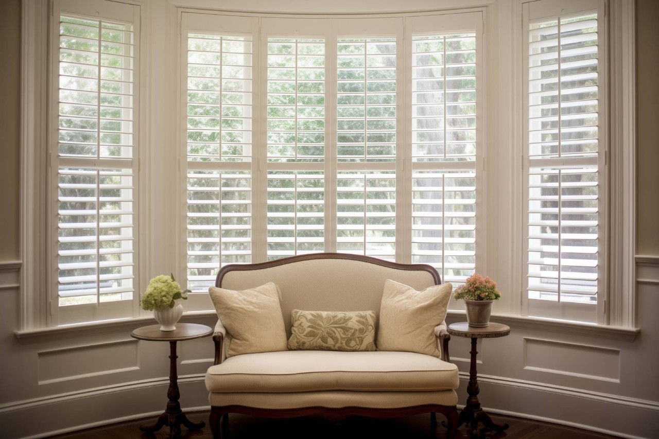 Window treatments for a bay window interior area near Novato, California (CA)